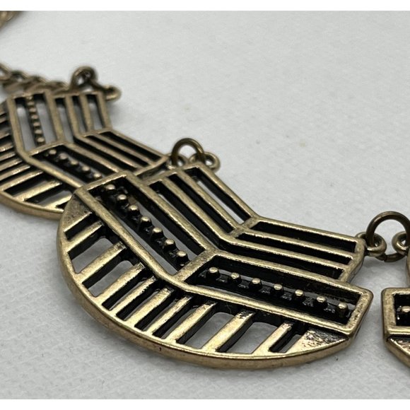New York & Co NWT Geometric Cutout Brass Tone Collar Bib Minimalist Necklace - Picture 3 of 4